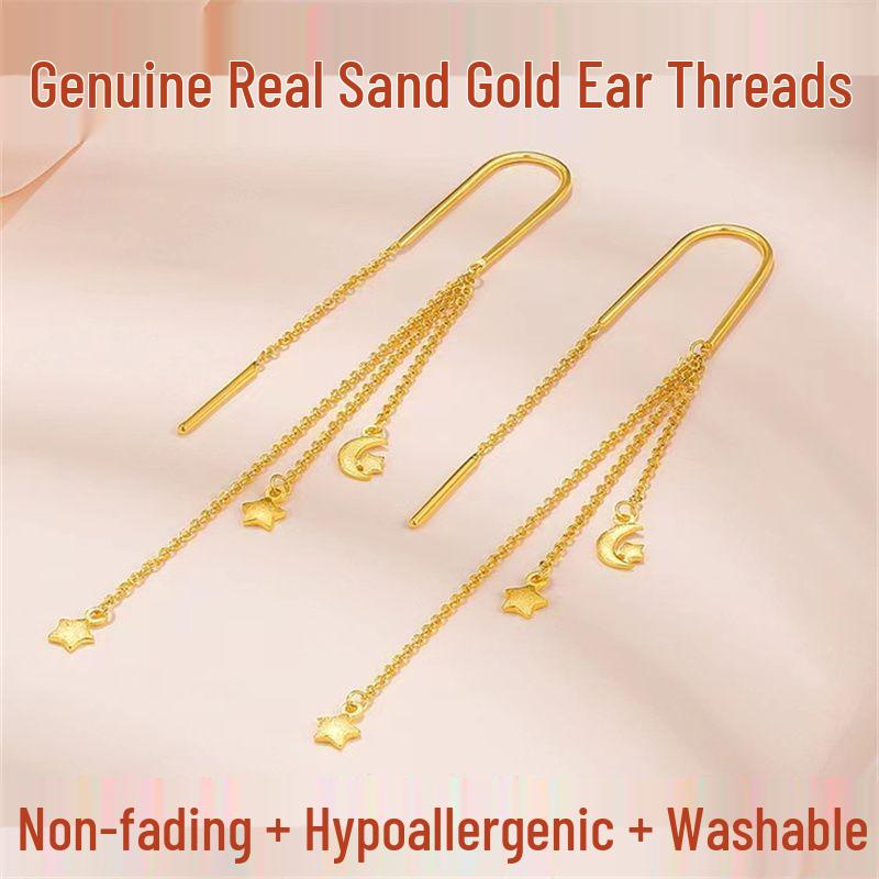 Authentische vietnamesische Goldstern & Mond Quastenohrringe - Hypoallergenes Geschenk für Sie