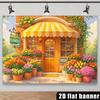 2D Colorful Tulip & Rose Flower Shop Banner, Yellow Awning Florist Wall Hanging for Photo Booth