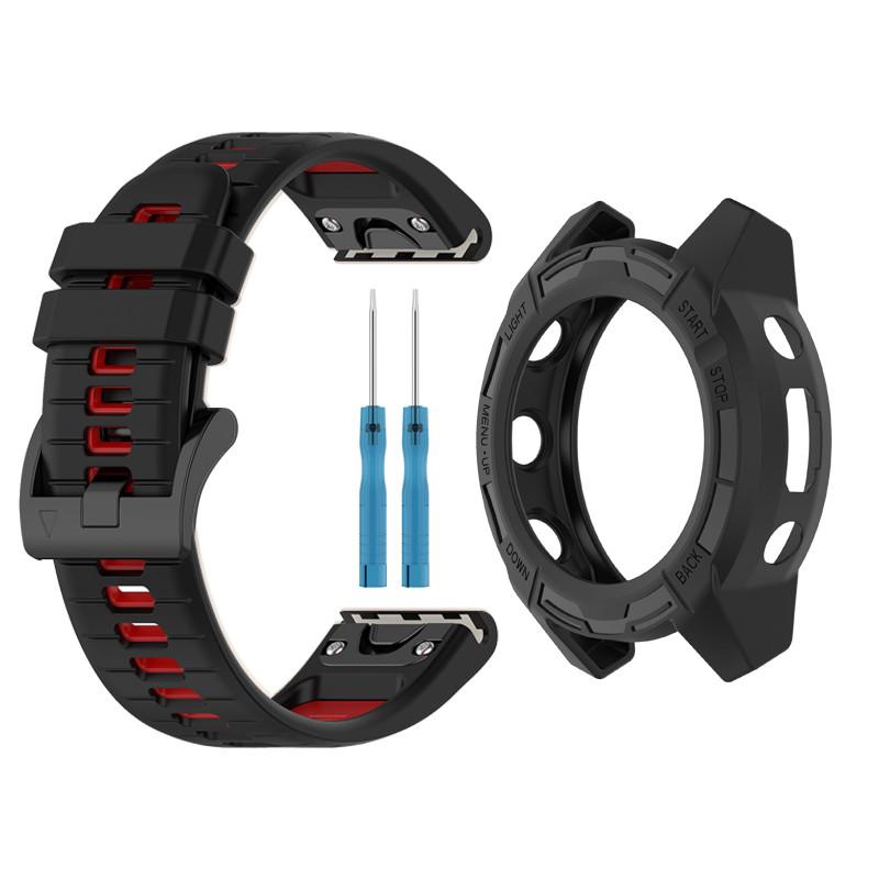 

22 мм QuickFit силиконовый ремешок для часов с защитным чехлом для Garmin Descent G2/G1 Smartwatch Strap Descent G2/G1 красный/чёрный