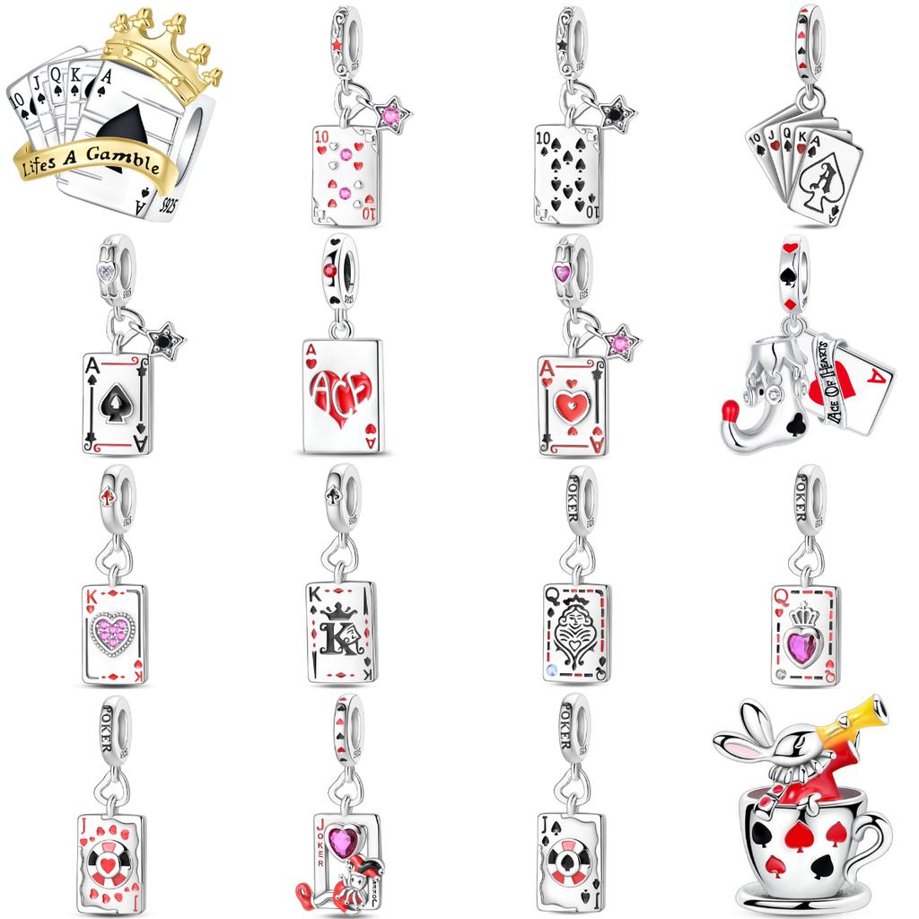 Originale Kupfer Spielkarten Anhänger Poker Joker Herz Pik Krone Perlenanhänger Passend für Armband Halskette Schmuck