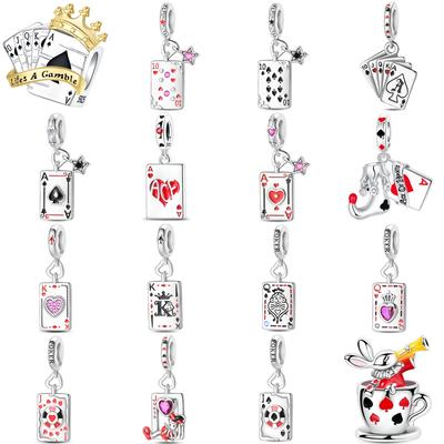 Original Copper Playing Cards Charms Poker Joker Hearts Spades Crown Bead Pendant Fit Bracelet Necklace Jewelry