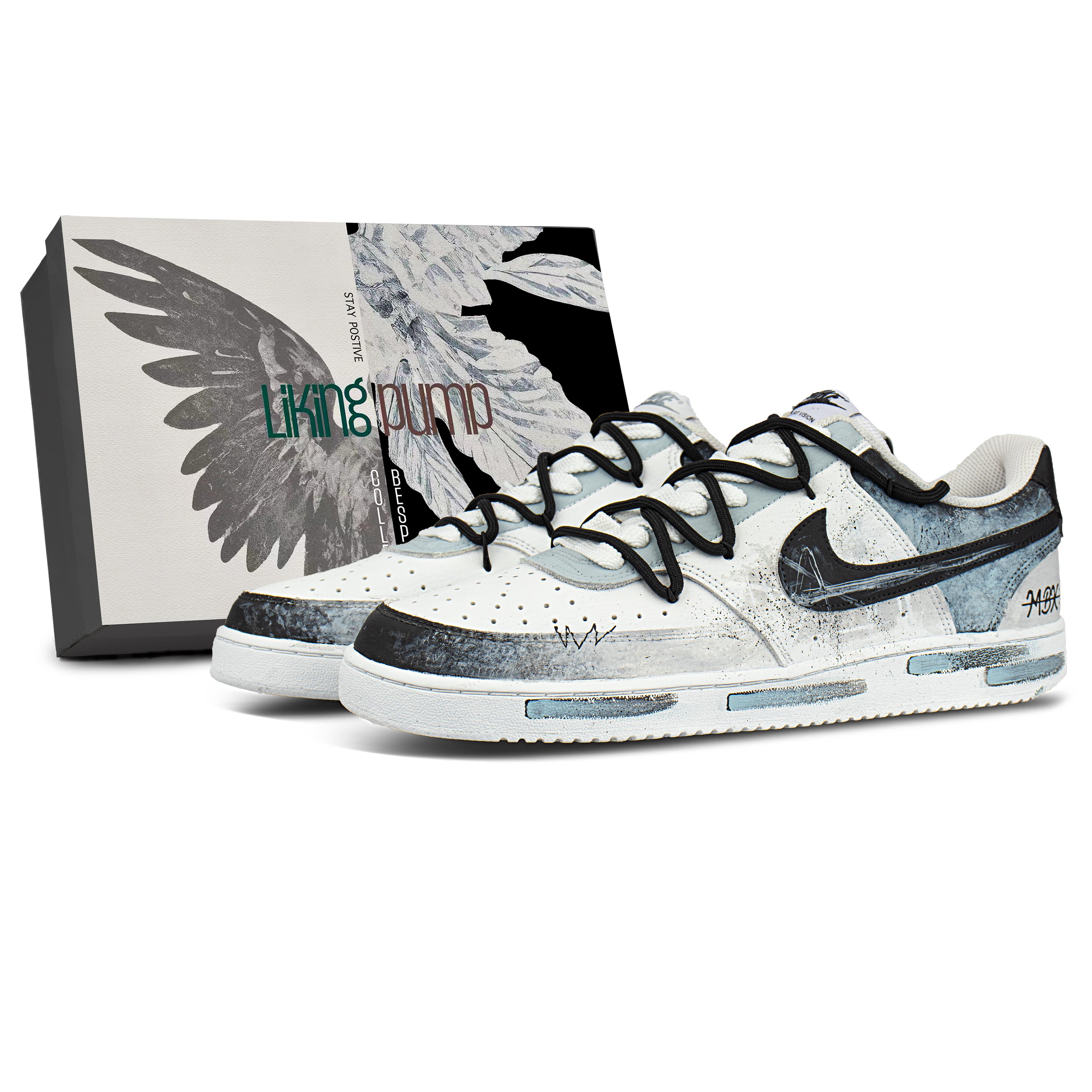 

Nike Court Vision 1 Synthetic Leather Coverage Cushioning Low top Skateboard Shoes Unisex Black Blue DH2987-101(Team1117-BOX) 38.5
