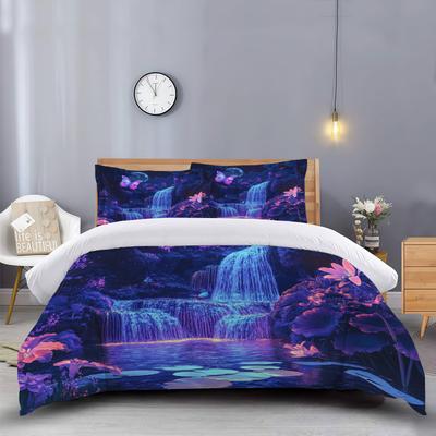 Bedding Purple And Blue Waterfall View Bedding 3D Digital Printing Galaxy Waterfall Pattern Three-Piece Quilt Cover