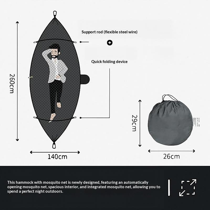 2-In-1 Camping Hammock with Mosquito Net Automatic All Season Suitable Portable Outdoor Hanging Bed for Camping Travel
