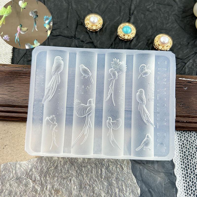 3D Silicone Monstera Leaf Nail Carving Mold Acrylic Bird Ribbon Stamping Template Nails Stencils Uv Gel Polish Diy Design Charm