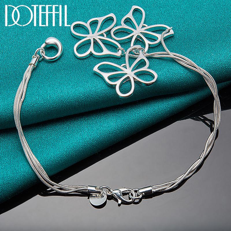 Snake Chain Butterfly Pendant Bracelet 925 Sterling Silver Party Gift Fashion Jewelry
