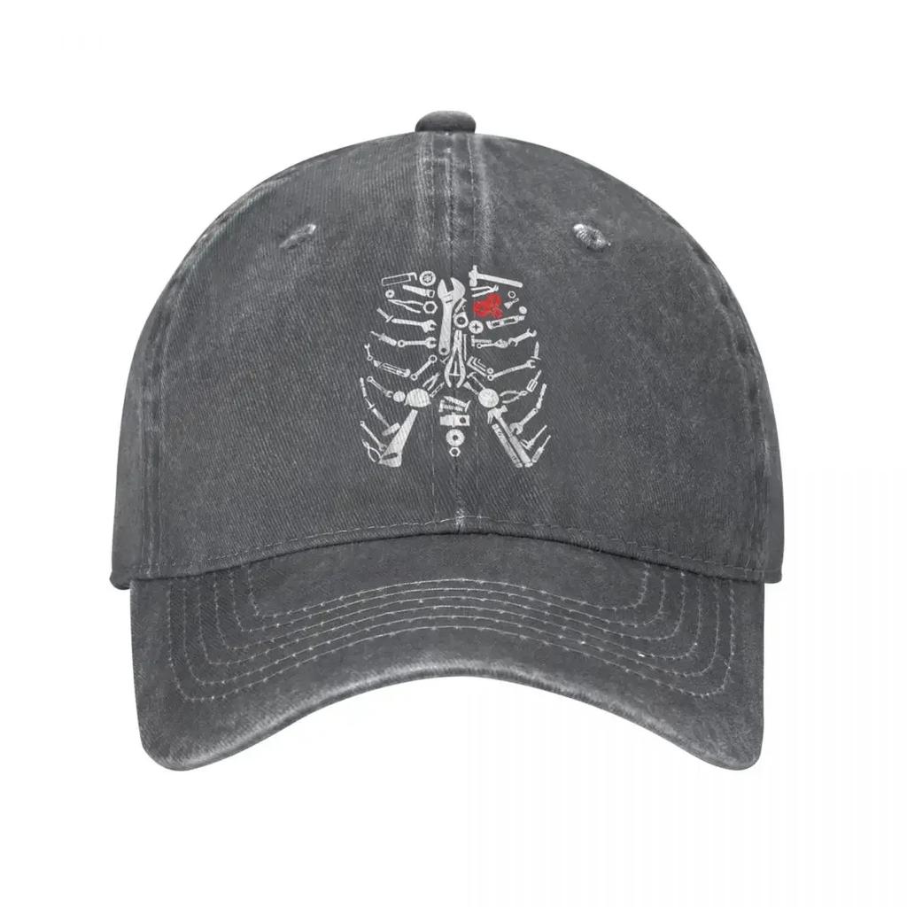 Mechanic Skeleton CraftsUnisex Mechanic Tools Halloween Baseball Cap for Unisex WoUnisex Distressed Washed Headwear Activities Caps Hat
