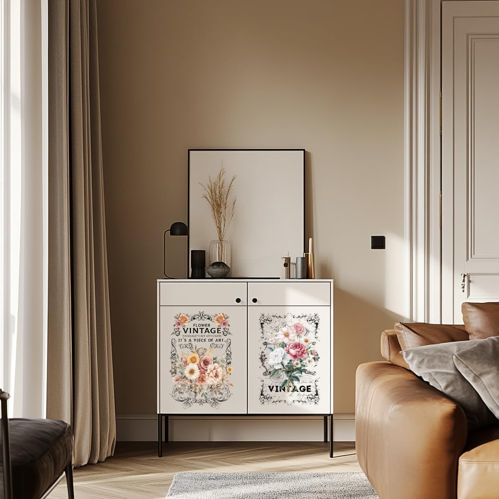 

GLOBLELAND 6 листов Винтажные цветы Мебельный трансфер 11,8x5,9 дюйма Ретро Рамка Текст Натирка Трансфер УФ Самоклеящиеся Наклейки Настенное Искусство Рукоделие для