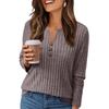 Women's T Shirt Tee Button Long Sleeve Daily Weekend Fashion Basic V- Neck Regular Top