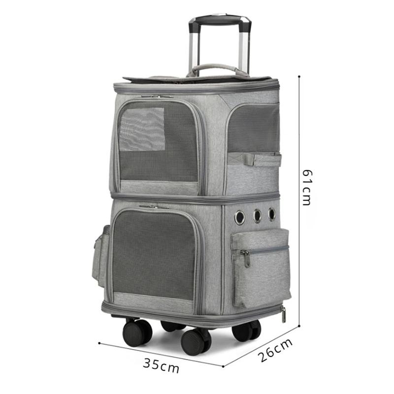 Large Cats Suitcase Double-layer Transparent Backpack Portable Outdoor Travel Silent Breathable Cat Bag Puppy Stroller for Pets