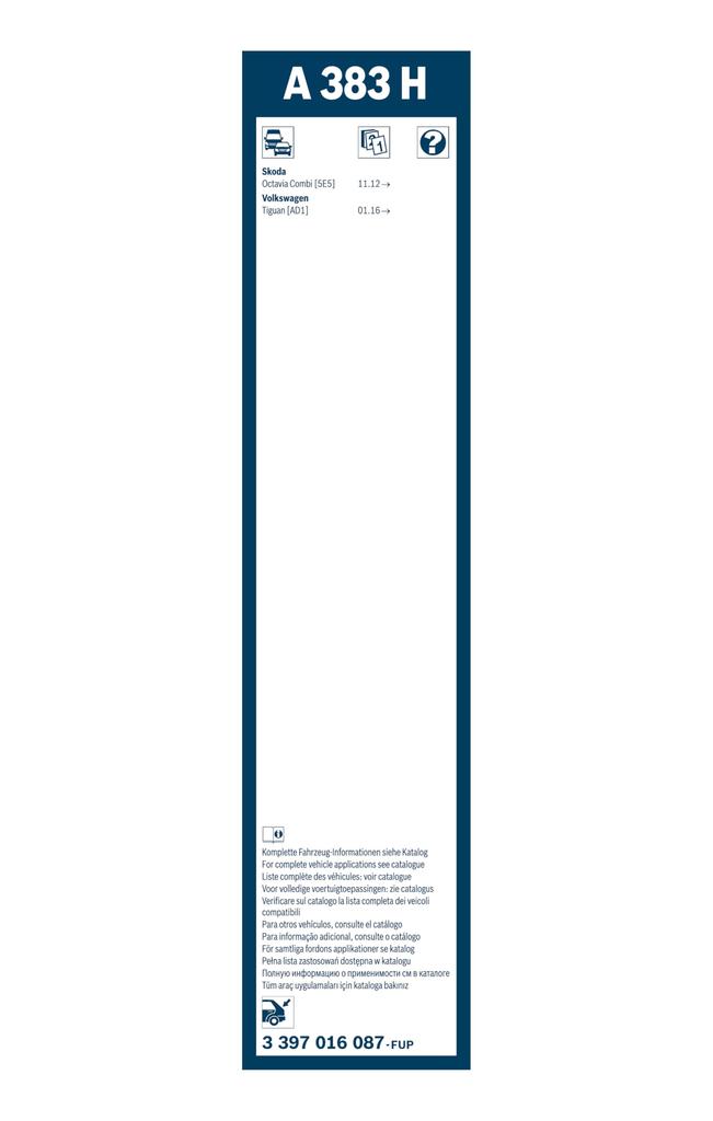 BOSCH AeroTwin Rear Flat Wiper for Imported Vehicles Blades, 380mm, A383H,