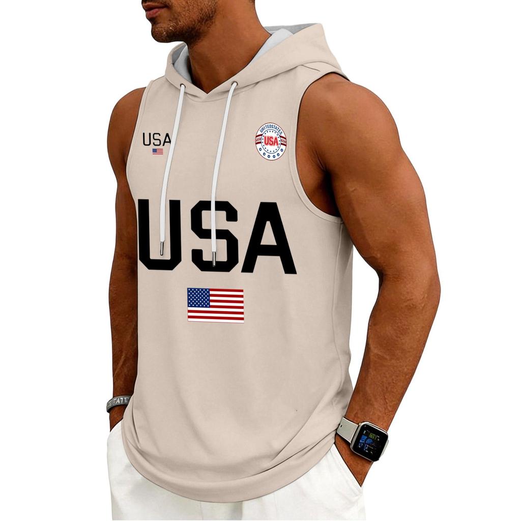 Men's Tank Top Gym Sleeveless Hoodie Shirt Washed Sports Muscle Shirts Fitness Vest With Hood