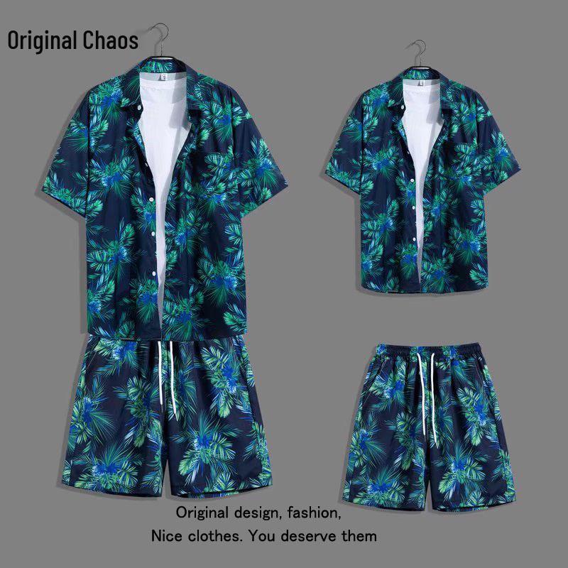 Hawaiian Floral Beach Resort Unisex Two-Piece Set: Loose Short Sleeve Shirt & Shorts