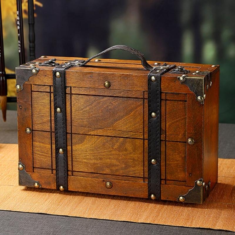 Vintage Trä Smyckesförvaringslåda Antika Stilar Handhållna Organiserare för Smycken och Heminredning Daglig Casual Användning