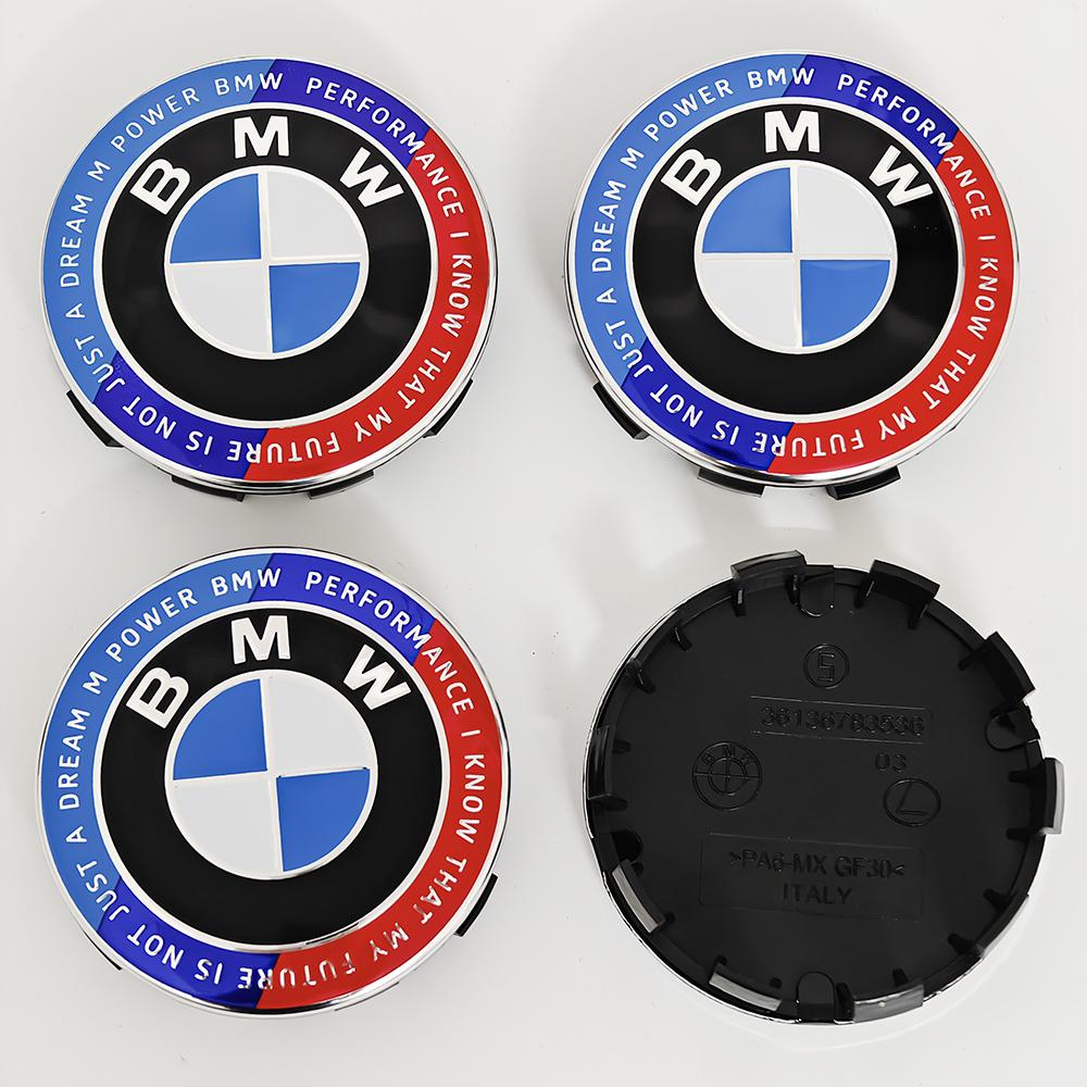 DSJW3 4pcs For BMW 50th E90 E60 F10 F20 G20 G30 E53 E85 E70 56mm 68mm Blue White Car Hub Cap Wheel Center Cap Emblem Badge Accessories