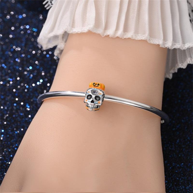 Copper Luminous Halloween Pumpkin Skull Beads Jewellery Fit Original Bracelet Necklace For Women Diy Gift