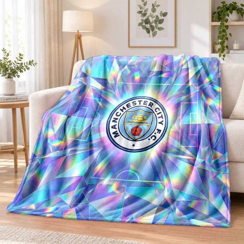 Manchester City Printed Flannel Blanket Warm Comfort Bed Throw For Indoor Home Decoration