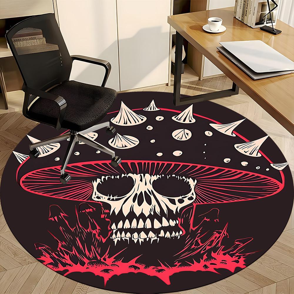1pc Mushroom Skull Office Round Area Rug, Under Office Chairs Bedroom Living Room Home Decor, Room Deco