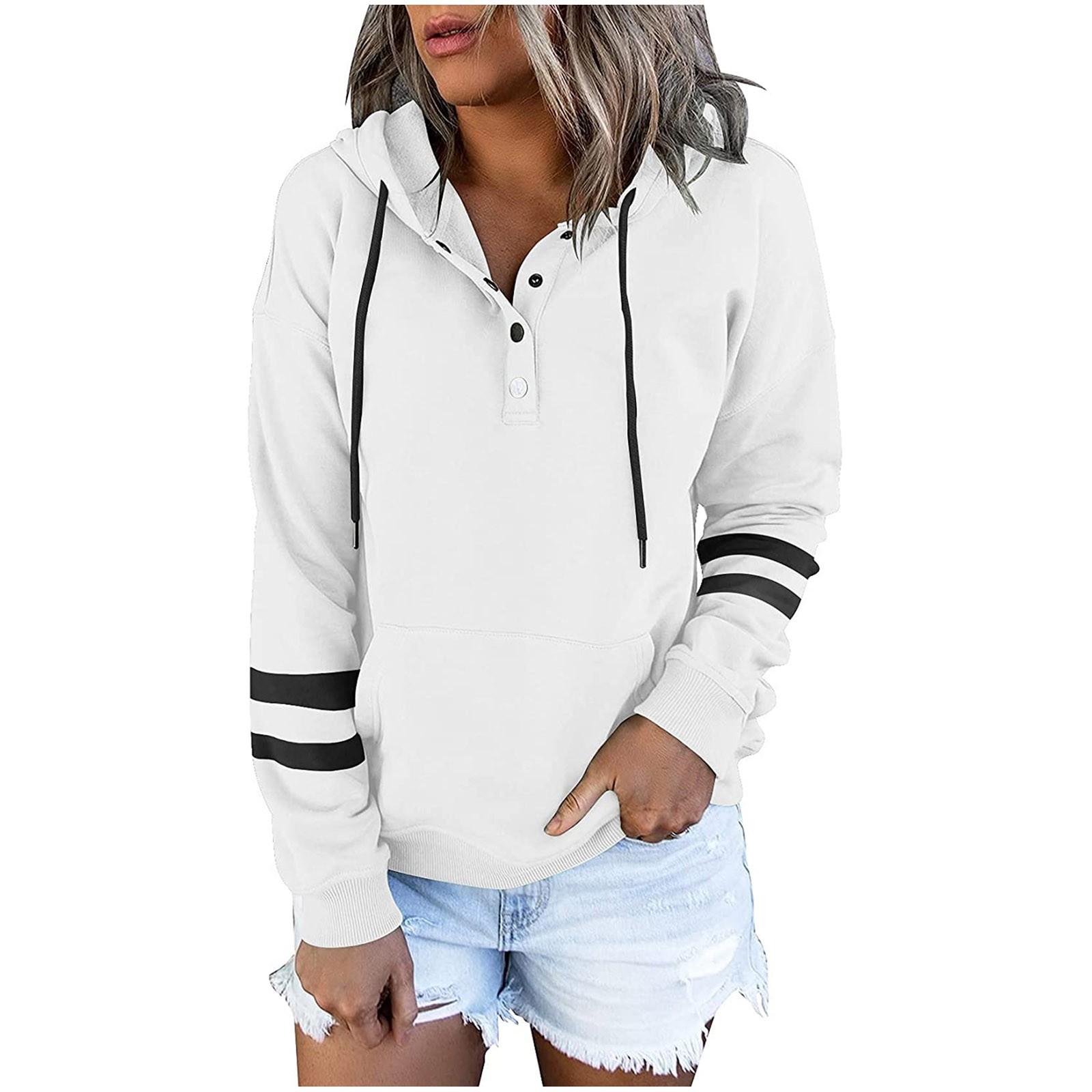 

Женские пуловеры с капюшоном Топы Повседневные толстовки на пуговицах с длинным рукавом и карманом XL белый