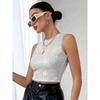 Women Fashion Sequins Slim Fit Sleeveless Cropped Casual Tank Top