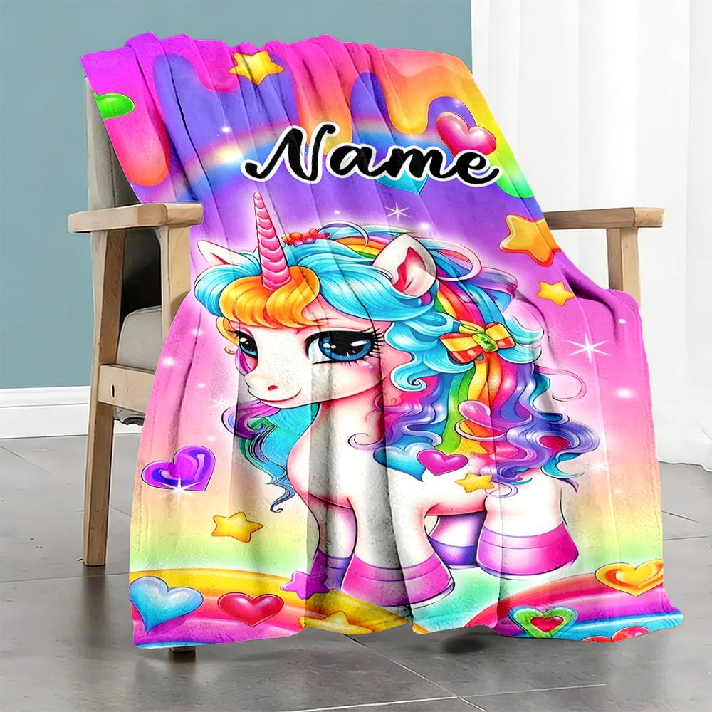 Unicorn Beautiful Fur Customize Your Name Blanket Multi-purpose Personalized Blanket Ultra-Soft Great for Office Couch Living Room Chair