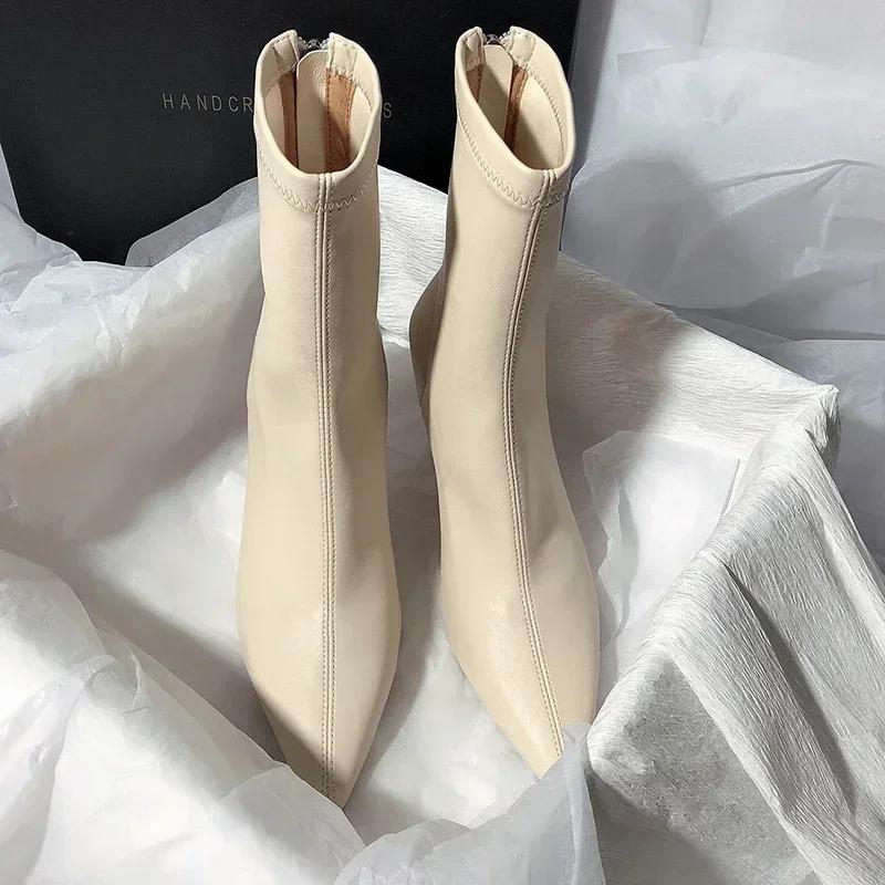 Pointed Toe Ankle Boots For Women Fashion Back Zippers Short Boots Female Thin High Heel 2025 Autumn Winter