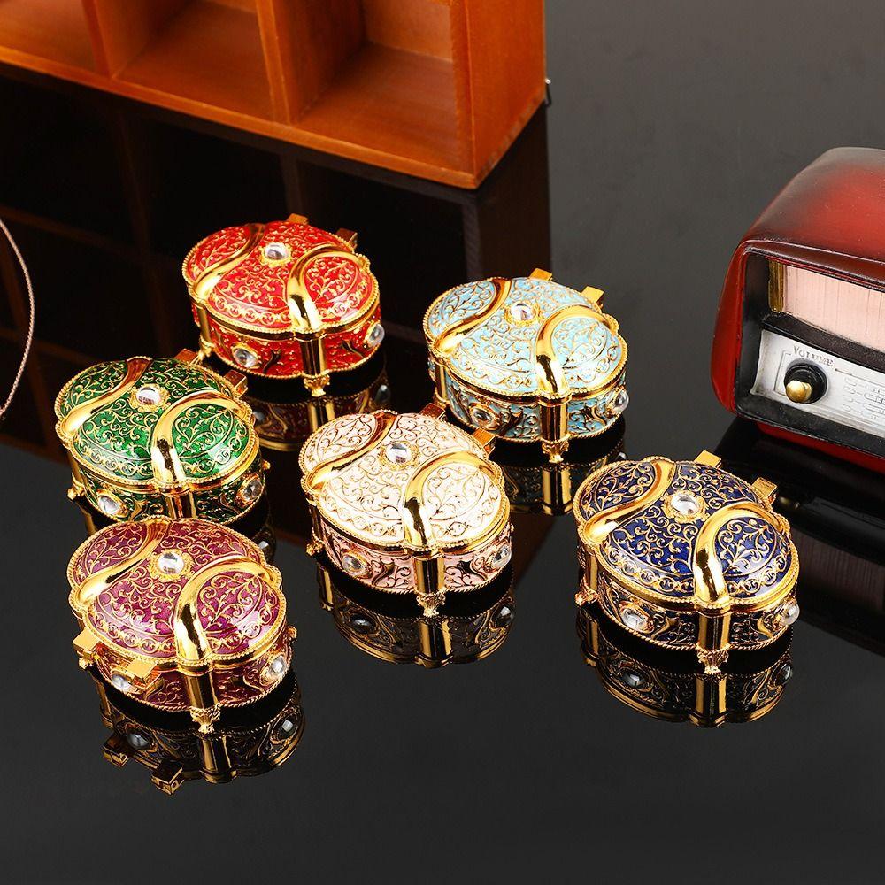 Oval Shape Trinket Box Relief Design Jewelry Storage Case Jewelry Organizer  For Girls