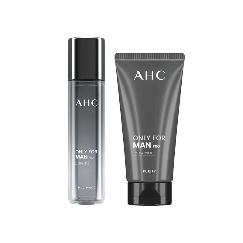 AHC Only For Man Pro 2Pcs Skincare Set,180ml Cleanser+120ml Toner Purifying Soothing Men Facial Kit