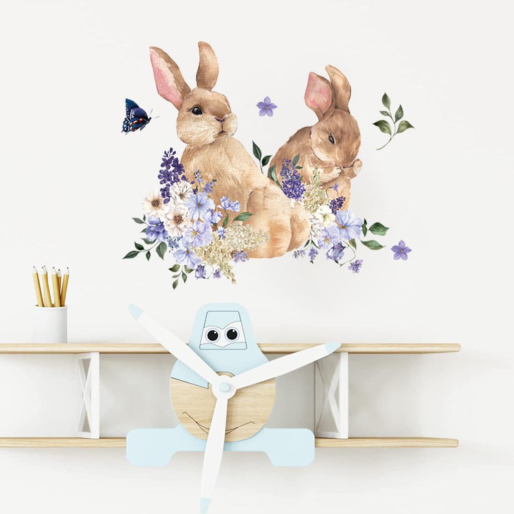 Cute Rabbits and Butterflies Wall Sticker for Bedroom Living Room Entryway Makeover Self-Adhesive Removable Home Decor