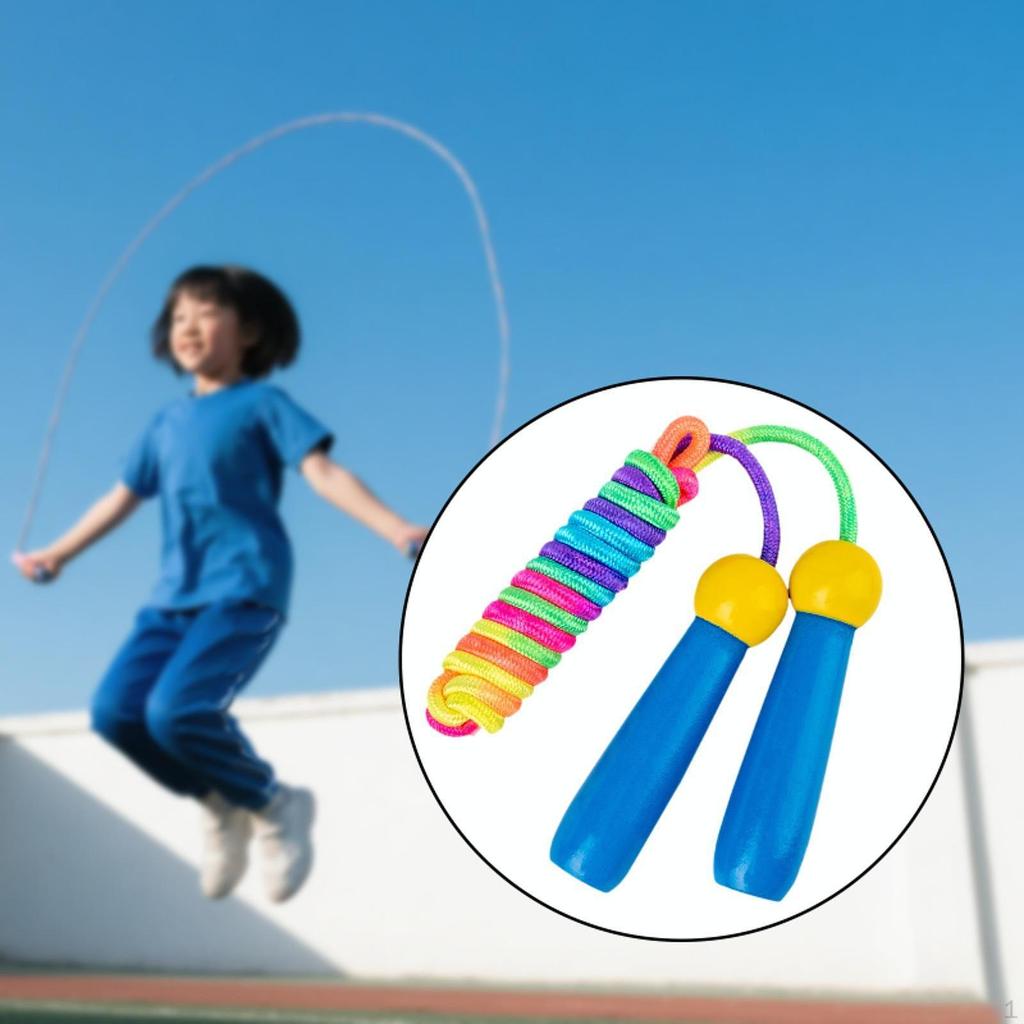Colorful Kids Jump Rope 2.4M with Wooden Handle Skipping Jumping for Boys Girls Outdoor