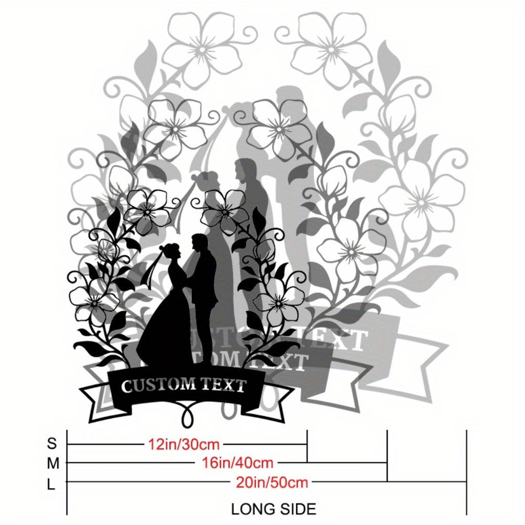 Romantic Couple Silhouette Metal Wall Art, Custom Floral Design, Personalized Hanging Decor for Home Living Room Patio