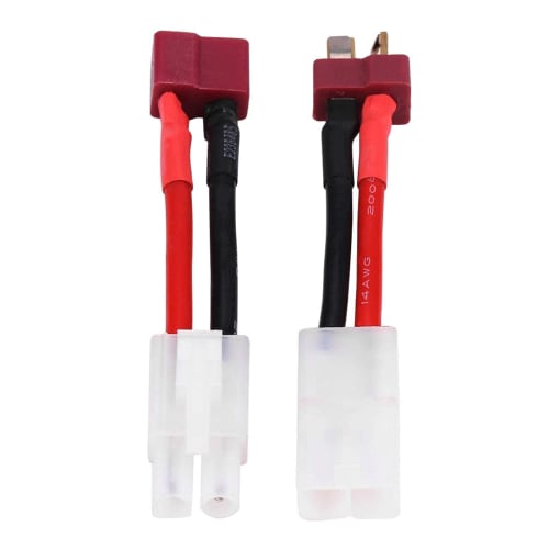 Set of 2 T-Connectors: Female T-Plug To Tamiya Male Cable + Male T-Plug To Tamiya Female Cable with Silicone Jacket, 5cm Length, 14AWG, Male To Female