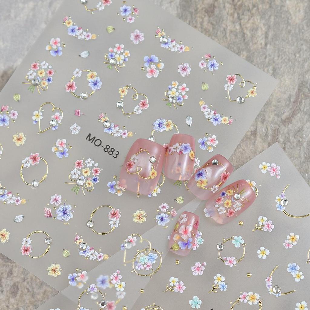 Monet Garden Gilded Flower Nail Stickers - 3D Imitation Dried Flower Design