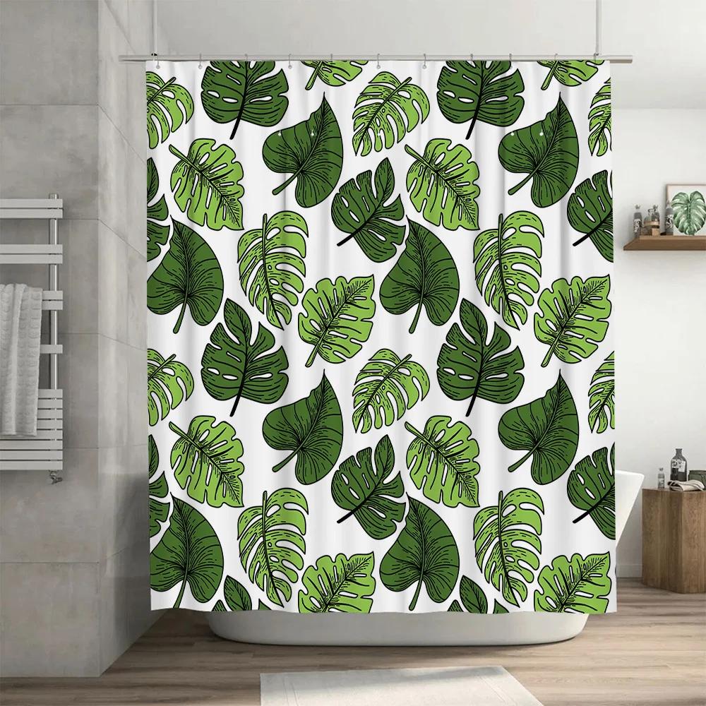 Green Leaf Shower Curtain Waterproof Bathroom Decor Modern Home Decoration for Kids Room