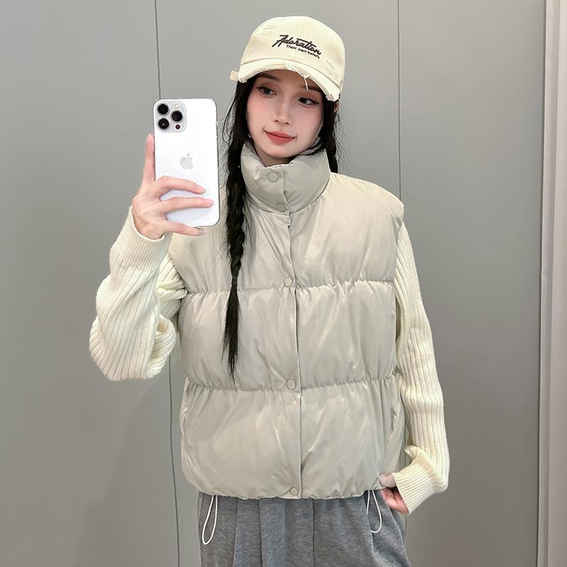 

Solid color vest women s loose autumn and winter new fashion vest down cotton stand-up collar student vest jacket M