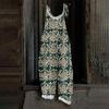 Women's One-piece Pants With Retro Prints, Casual Loose Retro Straps, And Cotton And Linen