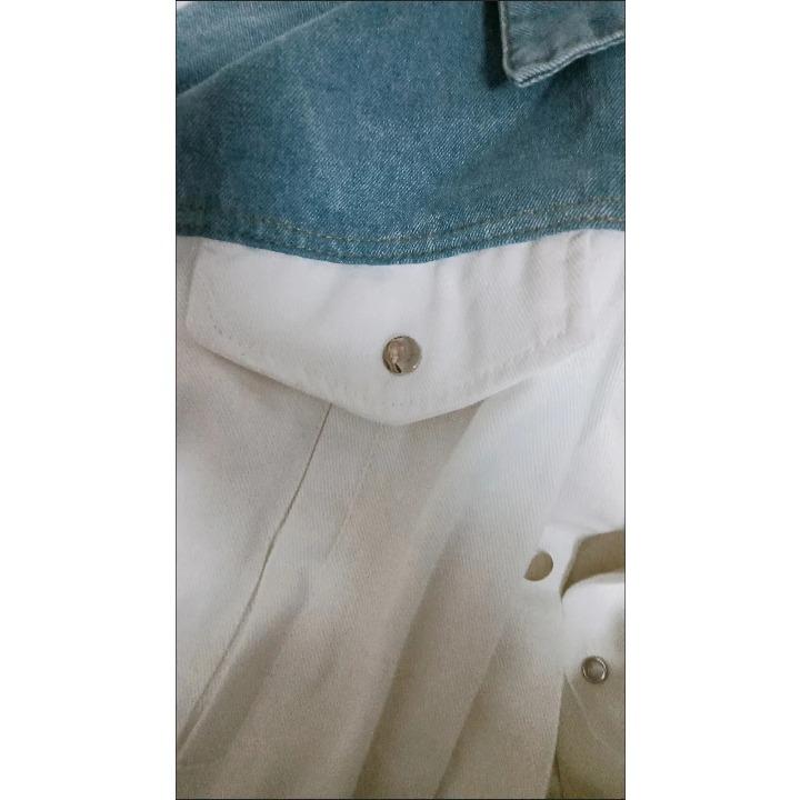 Giacca in denim alla moda da donna con colori a contrasto, cappotto patchwork primaverile-autunnale
