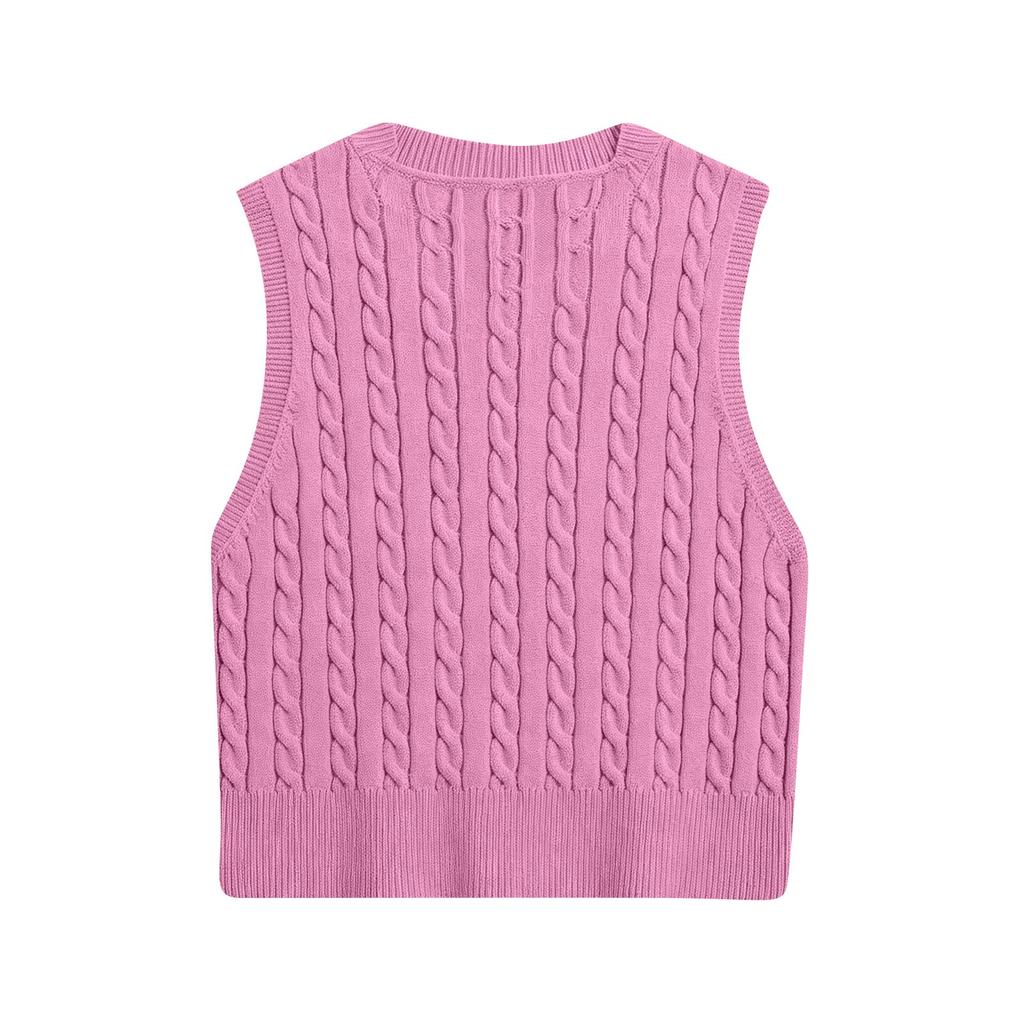Women's Casual V-Neck Pullover Shirt Collision Color Sleeveless Sweater Vest