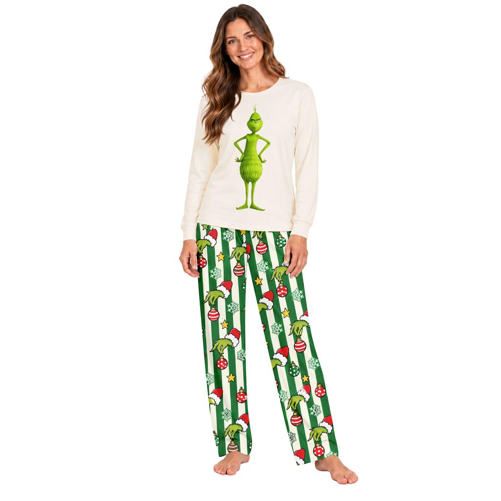 Family Matching Parent-Child Long Sleeve and Pants Pajama Set Loungewear for Home Wear