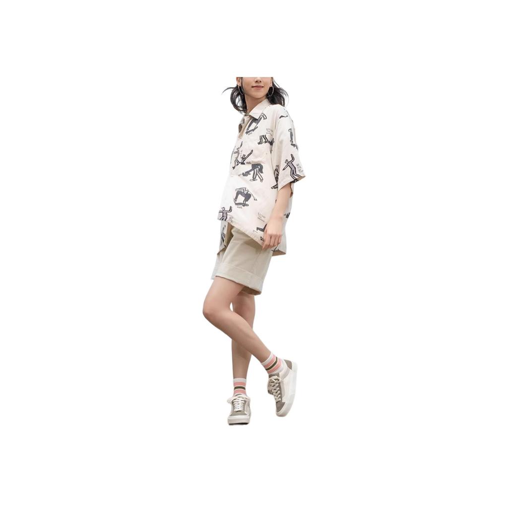 Vans X Asian Artist Collection Logo Print Fashion Polo Shirt Unisex Tops Oatmeal VN000J2XDGG