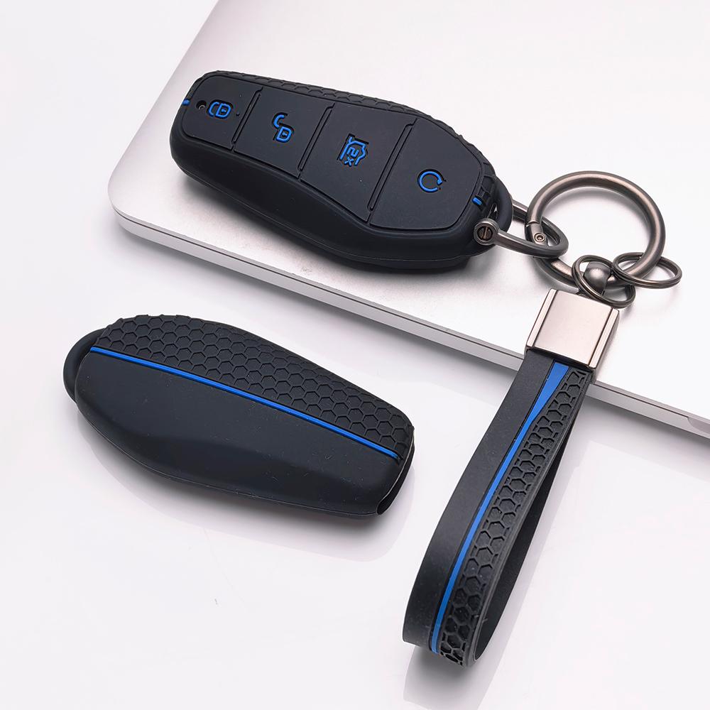 Key Fob Cover for BYD Han Dolphin Seal with Keychain Anti-Scratch Surface Shockproof Structure Soft Grip Texture Easy Install Design