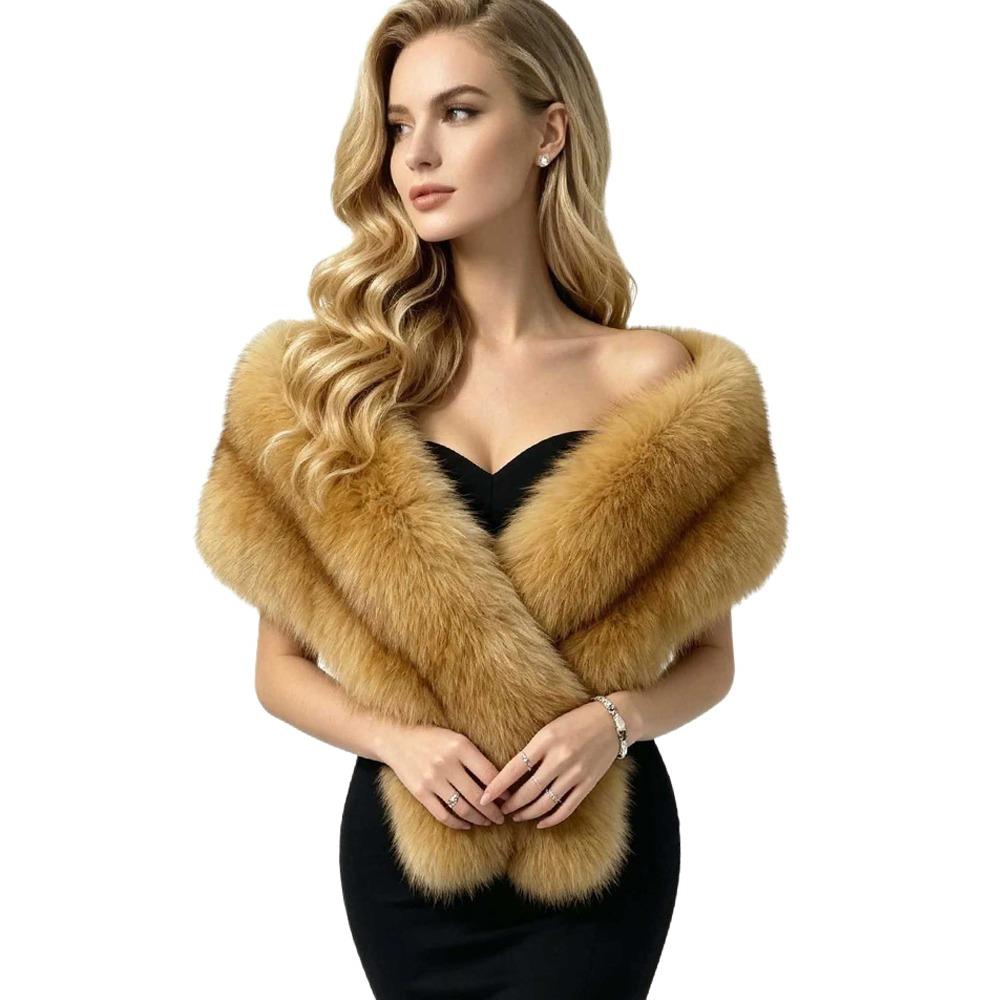 Multicolor Faux Fur Shawl Thick Bridal Stole Fashionable Winter Fur Wrap Evening Party