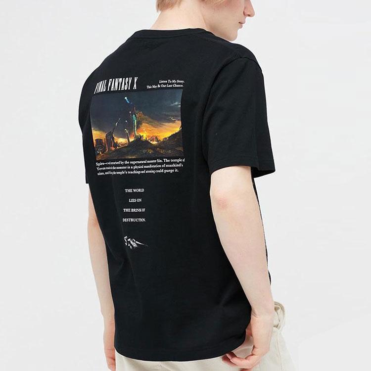 Uniqlo X Final Fantasy X SS22 Cartoon Print Crew Neck T-Shirt Unisex Tops Black 449083-09