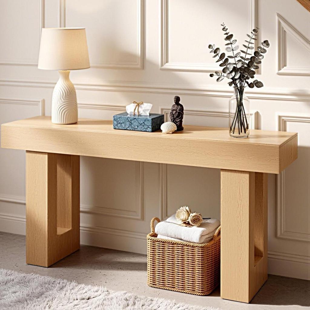 160 cm Console Table, Farmhouse Desk Behind the Couch, Wooden Rectangle Entrance Desk, Narrow Long Sofa Table Accent Stand for Hallway, Bedroom,