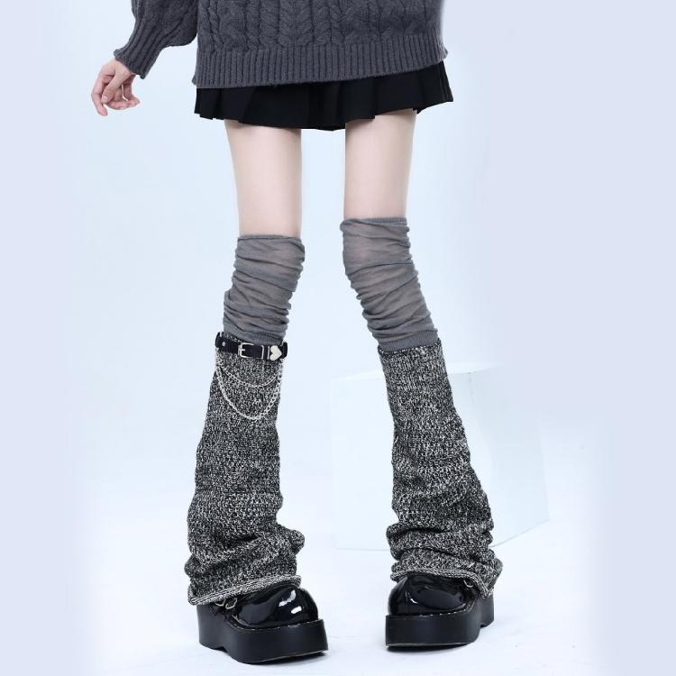 Women Harajuku Punk Flared Foot Covers with Buckled Belt Aesthetic Thigh High Over Knee Leg Warmers Socks Streetwear