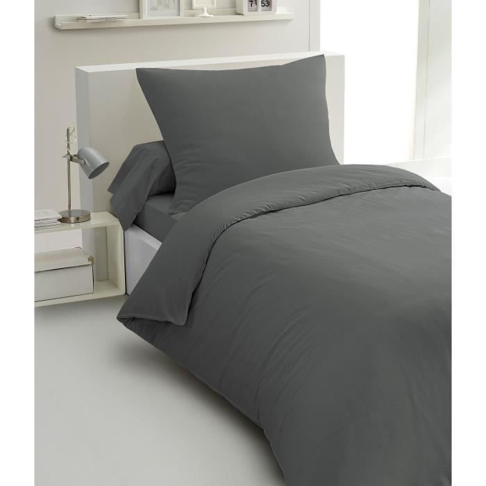 Parure de couette 2 pièces - HOME LINGE PASSION - HP72077 - Microfibre 82 g - 140 x 200 cm - Gris anthracite