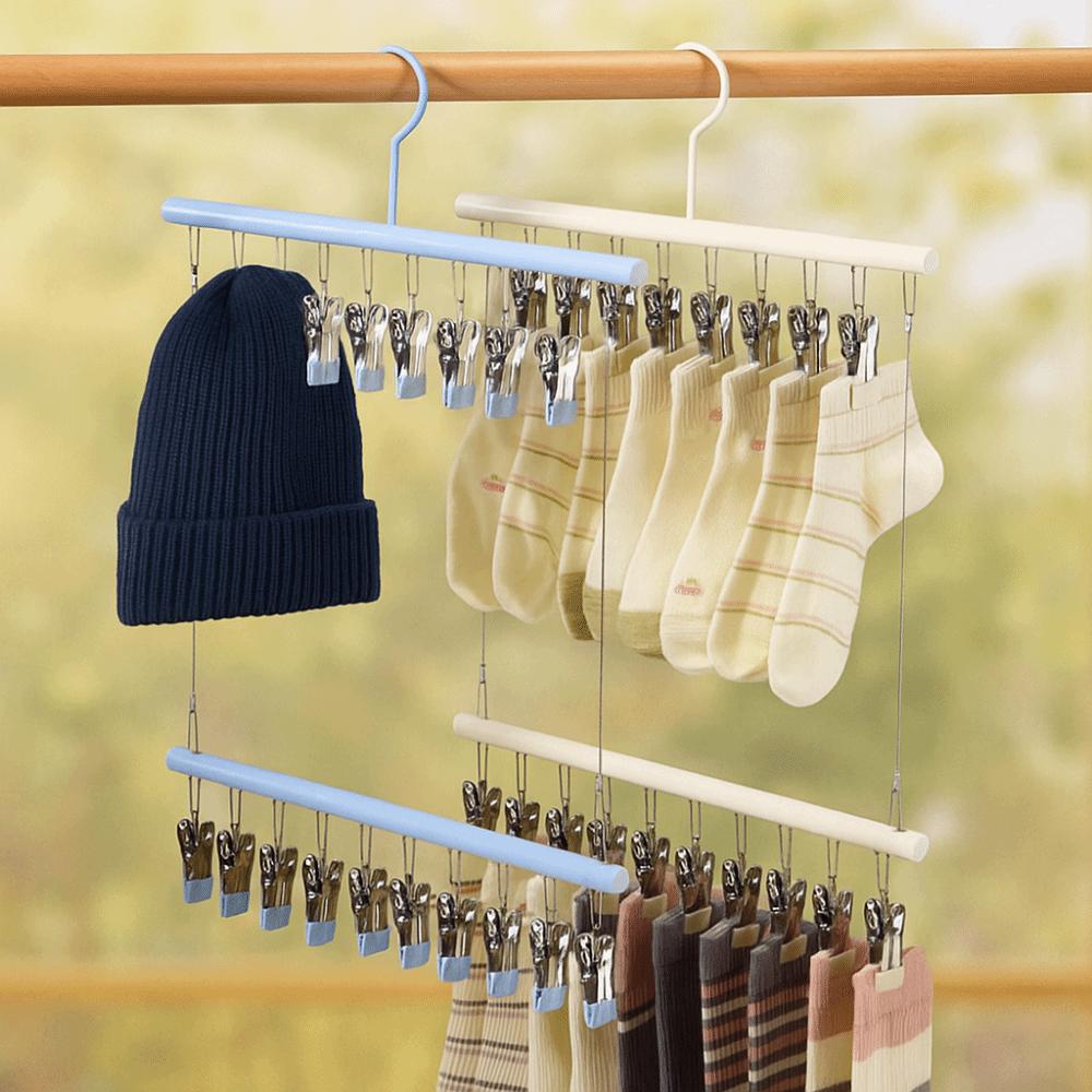 Windproof Underwear Drying Rack Double-layer Sock Clips Portable Clothes Drying Rack  Household Use