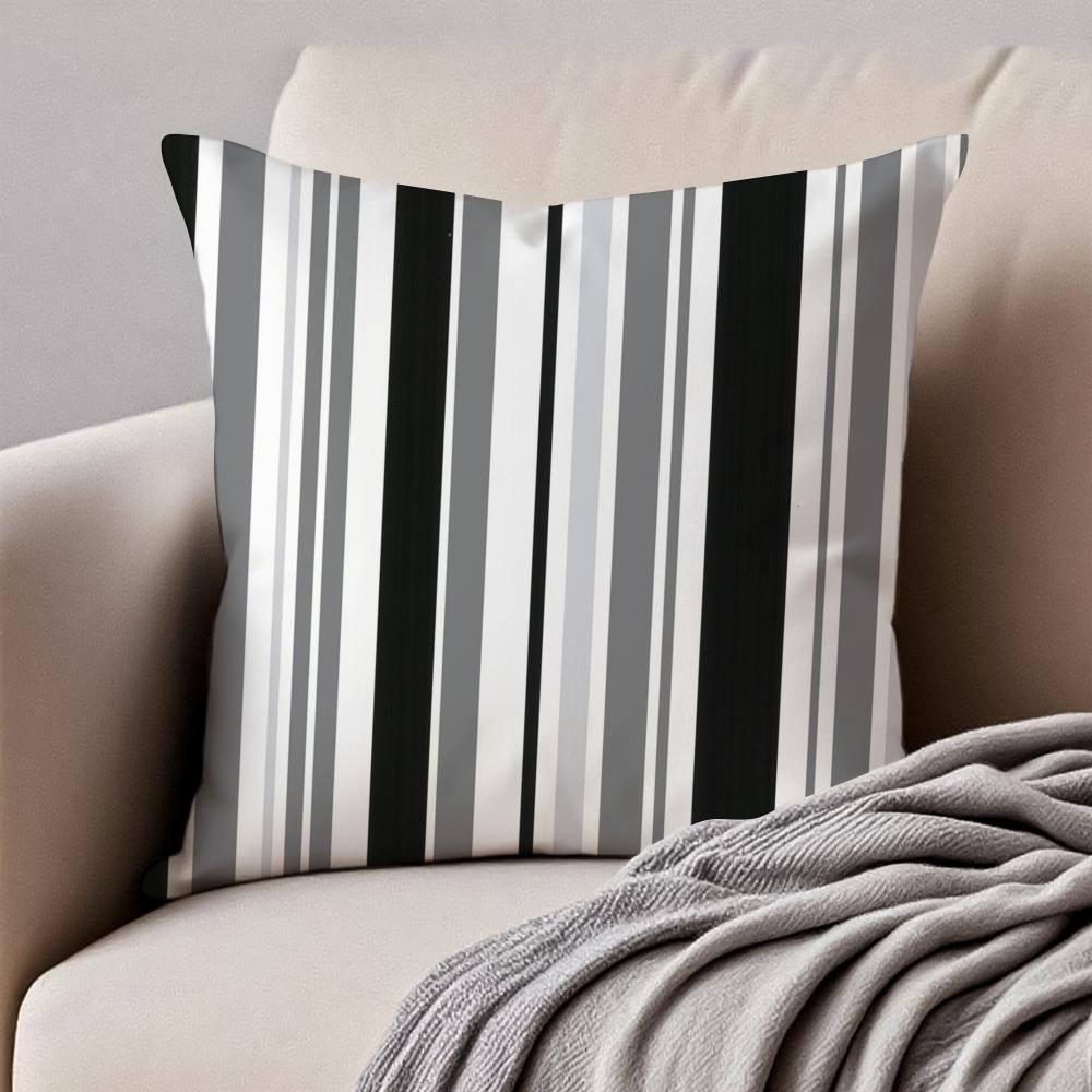 bBlack White Stripe Minimalist Cushion Cover Pillowcase Antidustmite Invisible Zipper Short Plush Sofa Cushion