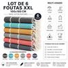 Fouta XXL 100x180cm Set of 6 Beach Towel 100% Cotton Lightweight Quick Drying Multi-Purpose