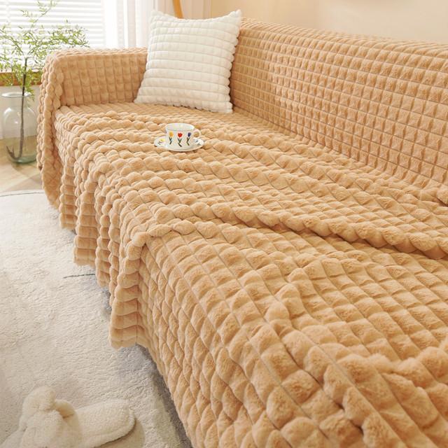 Superweicher Sofabezug aus kariertem Kaninchenfellimitat, Handtuch für 1/2/3/4/5-Sitzer, Plüsch-Sofaüberwurf, Decke, Couch-Schonbezug für Kinder und Hunde